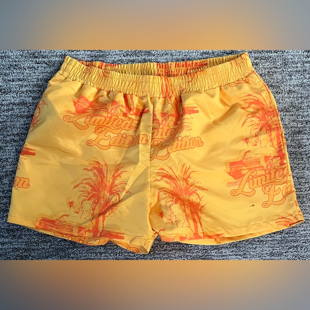 Short Length Palm Swim Shorts ORANGE-M
